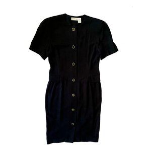 90a Liz Claiborne Black Button-Down Short-Sleeved Dress